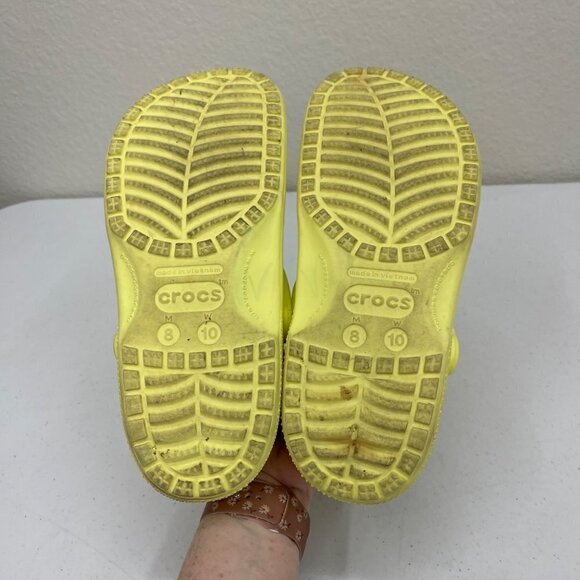 Crocs Classic Yellow Slip On Clogs Shoes w Floral Jibbitz 10001 Mens 8 Womens 10 - Picture 8 of 8